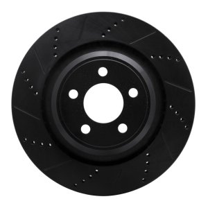 Chrysler 300 Brake Rotor (1) - Rear Left - R1 Concepts - Drilled & Slotted - Black - `05-`23